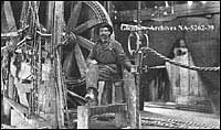 Photo: Joseph Brown, Assistant Driller, Dingman #1 well (Calgary Petroleum Products #1), Turner Valley, Alberta. Circa 1914-1917 (Glenbow Archives NA-5262-39)